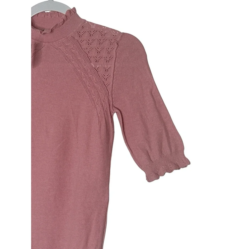 Free People Body Suit Women's‎ XS Pink Short Sleeve Mock Neck Knit Romantic New